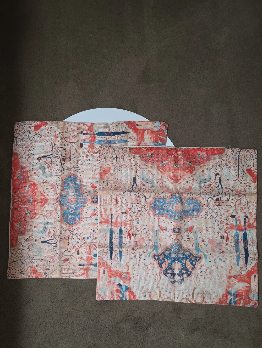 Decorative Coral and Blue Printed Pilliow Covers of 2